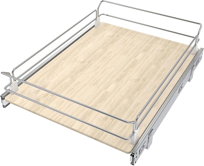 Pull Out Cabinet Organizer 17.45" W X 22" D, Wood & Chromed | Full Slide Out Drawers For Kitchen Cabinets, Cabinets Capacity Heavy Duty Caddy, Cabinet Pullout Shelves , Pantry Storage by STORKING