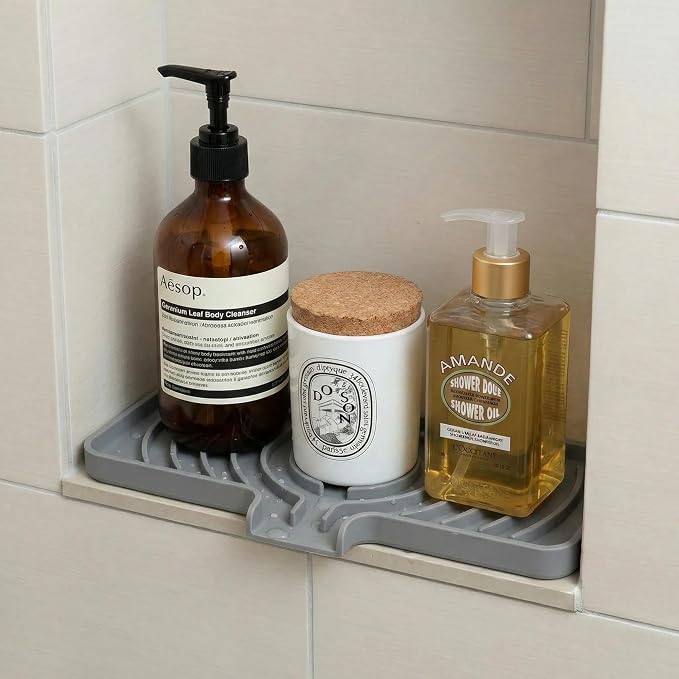 JACZZO Silicone Sponge Holder for Kitchen Sink, (10x4 In) Sink Caddy with Drain Spout, Self Draining Soap Tray & Organizer, Kitchen Accessories,Bathroom Organizer, Easy to Clean (Grey) - Image 3