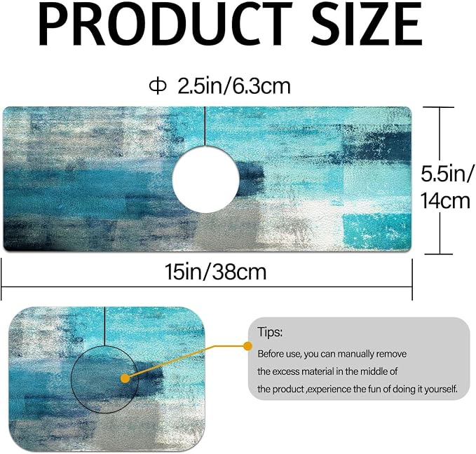 MCALK Turquoise Kitchen Sink Faucet Mat Splash Guard, Absorbent Quick-Dry Kitchen Sink Mat - Ideal for Splash Guard & Drip Catching with Abstract Art Decor( 1pc 15"x5.5") - Image 5