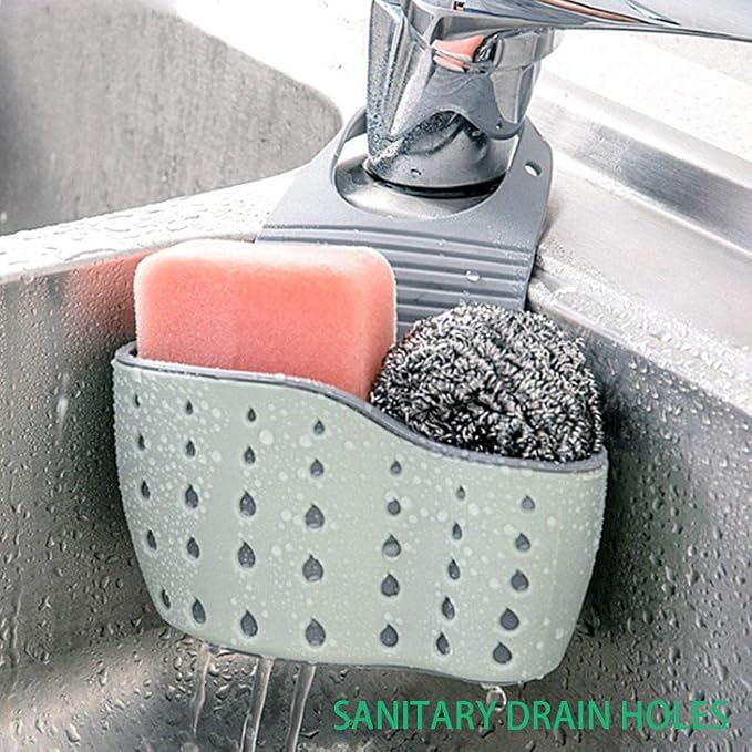 EC ELEGANTCHARM Kitchen Sink Caddy Sponge Holder Silicone Plastic Soap Holder Hanging Ajustable Strap Faucet Caddy with Drain Holes for Drying - Image 4