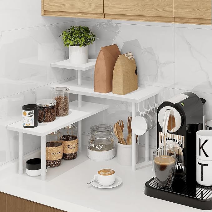 Kitchen Countertop Organizer Corner Shelf, Bathroom Counter Organizers and Storage, 3 Tier Wood Shelf Organizer Space Saver for Make Up, Dresser Table, Desktop, White - Image 7