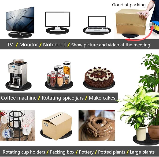 16 Inch Lazy Susan Turntable - Heavy Duty Rotating Swivel Steel Ball Bearings - Flat Base Stand for TV/Computer/Monitor/Arts/Crafts/Bonsai/Statue/Cabinet Organizer (2 Pack/Black) - Image 7
