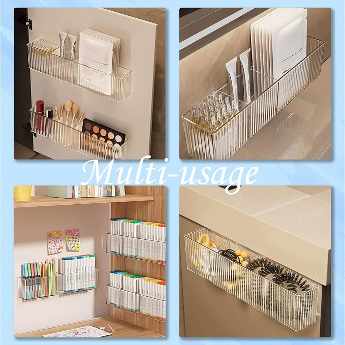 Lae Nuvole Wall Organizer, 2-Pack Clear Adhesive Shelves for Narrow Space | 3 Compartments, Slim 2.28" Depth, No-Drill Adhesive Mount, renter friendly, for Bathroom Vanity, Office, Cabinet Door - Image 5