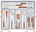 Homecor Large Utensil Organizer for Kitchen Drawer, Expandable Silverware Drawer Organizer Cooking Tray, Cutlery and Flatware Utensil Holder Kitchen Spatula Tools Storage with 3 Dividers, Grey by HOMECOR
