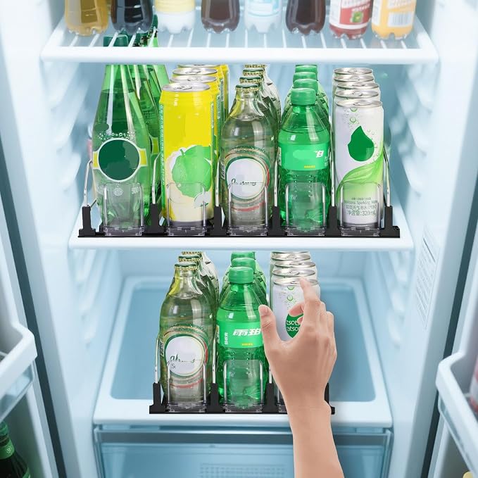 Automatic beverage rack for refrigerator – push-button beverage dispenser – suitable for 12oz/16oz canned beverages, 3 rows, holds up to 15 cans of soft drinks, - Image 5