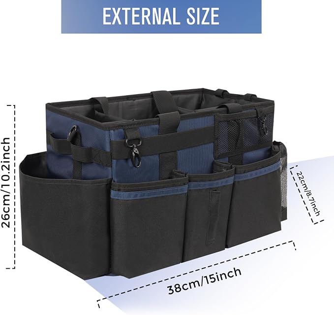 SCAVATA Wearable Cleaning Caddy, Cleaning Caddy Supplies Organizer with Handle & Shoulder Straps for Housekeepers, Under Sink & Car Cleaning Tool Organizers Bag with 4 Foldable Divider (NavyBlue) - Image 5