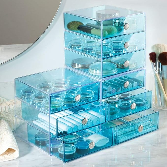 iDesign 3-Drawer Vanity Organizer, Aqua, 6.5" x 6.5" x 6.5" | BPA-Free Plastic - Image 7