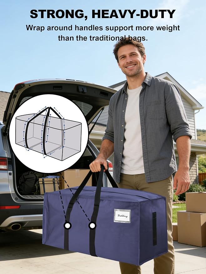 HOMESURE Supports 200lbs Heavy Duty Moving Bags - Strong Zipper & Wrap-Around Handles - Water-Resistant Storage Totes, Durable Alternative to Moving Boxes - 40 Pack - Blue - Image 2
