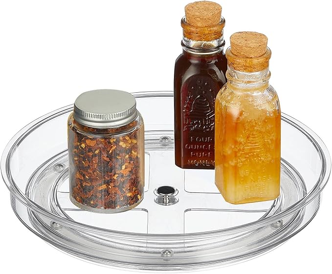mDesign Lazy Susan Turntable Plastic Spinner for Kitchen/Bathroom, Pantry, Fridge, Cupboards, or Counter Organizing, Fully Rotating Organizer for Food, 9" Round - Lumiere Collection - Clear by mDesign