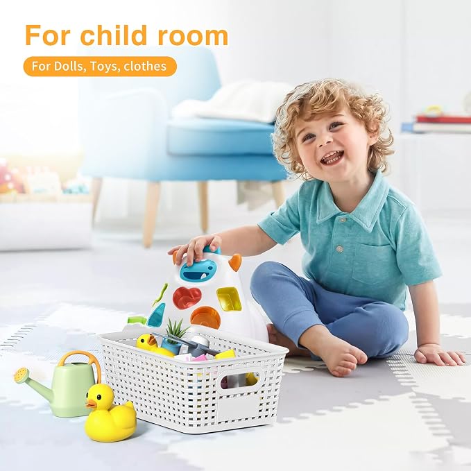 8 Pack Plastic Storage Baskets,White Stackable Storage Bins | 5.3qt Storage Containers with Labels for Organizing Shelves Drawers Desktop Closet Playroom Classroom Office - Image 3