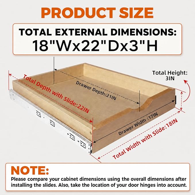 Pull Out Drawers for Cabinet Wood 18" W x 22" D Slide Out Organizer | Pull Out Cabinet Organizer, Solid Wood with Soft Close Side Rails, 57 LB Capacity, Waterproof Coating Suit Kitchen Bathroom - Image 2