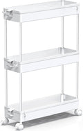 SPACEKEEPER Slim Rolling Storage Cart, 3 Tier Bathroom Cart Organizer,White | Narrow Rolling Cart with Wheels for Kitchen Office Bathroom Laundry Room,Mobile Utility Cart for Craft Art Makeup Nail Polish by SPACEKEEPER