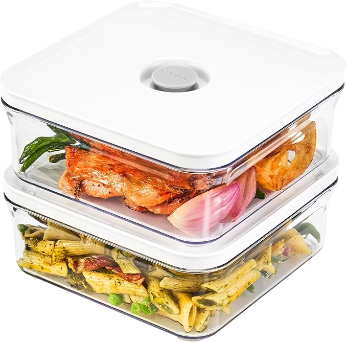 VAKUEN Premium Airtight Food Storage Containers, Mini Square 2pc/set(0.85qt), Smart One-Click Seal Lid, No Hinges, 100% Leak Proof, BPA-FREE, Dishwasher, Freezer & Microwave Safe by Vakuen
