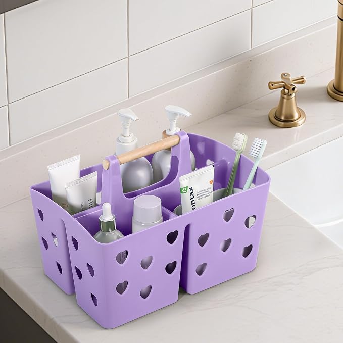 Portable Shower Caddy Plastic Shower Basket Organizer with Handle, Purple | Divided Bathroom Caddy Storage Cleanning Caddy Tote for College, Dorm Room, Kitchen - Image 6