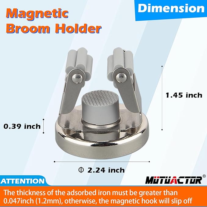 MUTUACTOR Magnetic Broom Holders,2pcs Anti-broken Heavy Duty Magnetic Clips Wall Mount,No Drilling 10lbs Magnetic Hooks Broom Mop Brackets for Work Cargo Garage Laundry Work Van Accessories - Image 5
