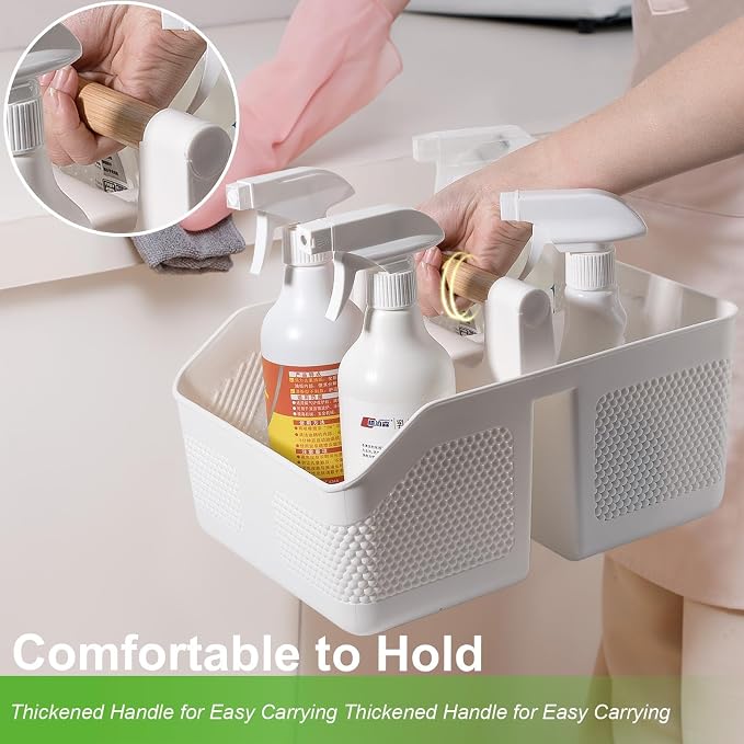 Plastic Shower Caddy Portable Shower Basket with Bamboo Handle, White | Cleaning Caddy Organizer Storage Tote for Bathroom, College Dorm Essentials, Bath Toy Storage - Image 4