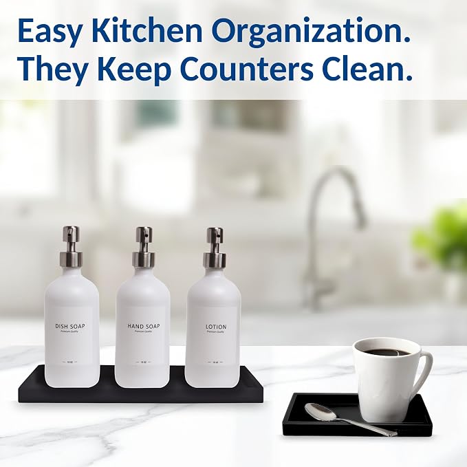 Countertop & Vanity Silicone Tray – 2 PC (11.7" & 7.7") Set | Bathroom Tray & Kitchen Soap Tray Set, Bathroom Counter Tray, Kitchen Sink Dish Soap Tray for Countertop Organization - Image 6