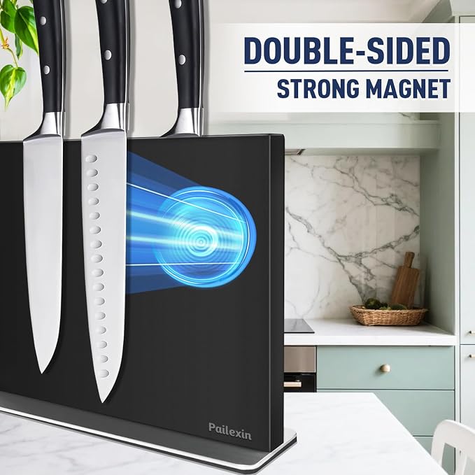 Magnetic Knife Block Without Knives—Black Stainless Steel Double-Sided Magnetic Knife Holder Stand with Strong Magnets, Knife Storage Organizer for Kitchen Counter top - Image 3