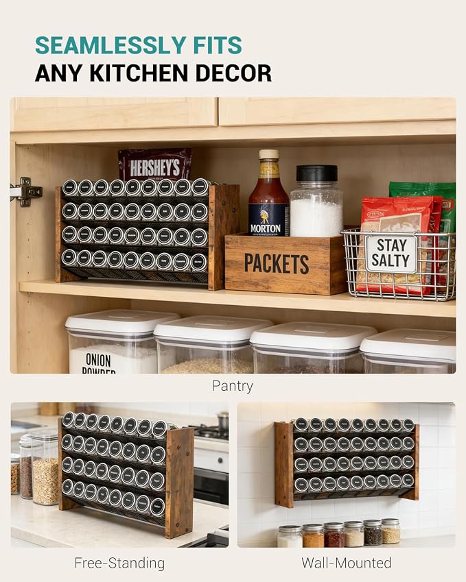 Spice Rack Organizer for Cabinet, Wood Countertop Shelf, No Jars Included | Holds 36 Standard 4 oz Jars, Fits Jars Under 1.8 in Wide, 4-Tier Kitchen Seasoning Organizer, Wall Mount, 17.2" W x 10.3" H - Image 6