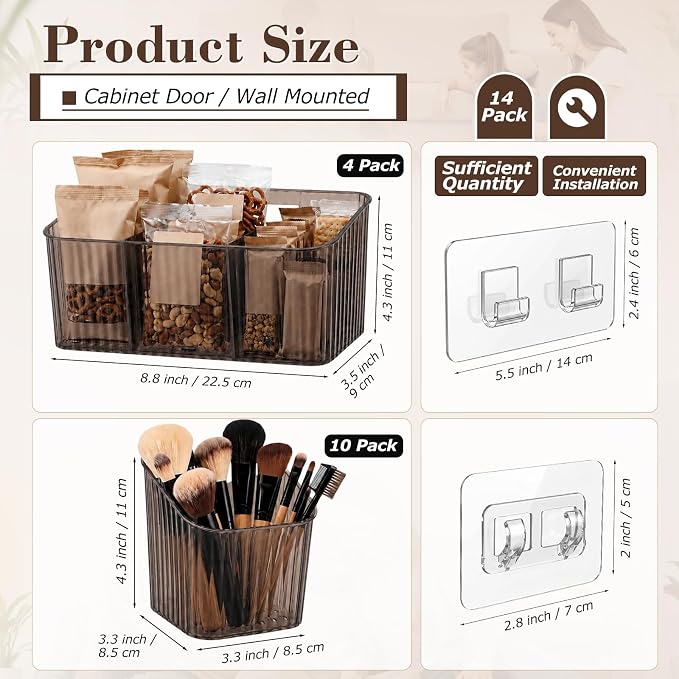 7 Pack Cabinet Door Organizer Adhesive Wall Mount Storage Bins Makeup Containers Stackable Organizer Basket for Kitchen Cabinets, Bathroom, Pantry, Office, Refrigerator (Frosted Gray) - Image 2