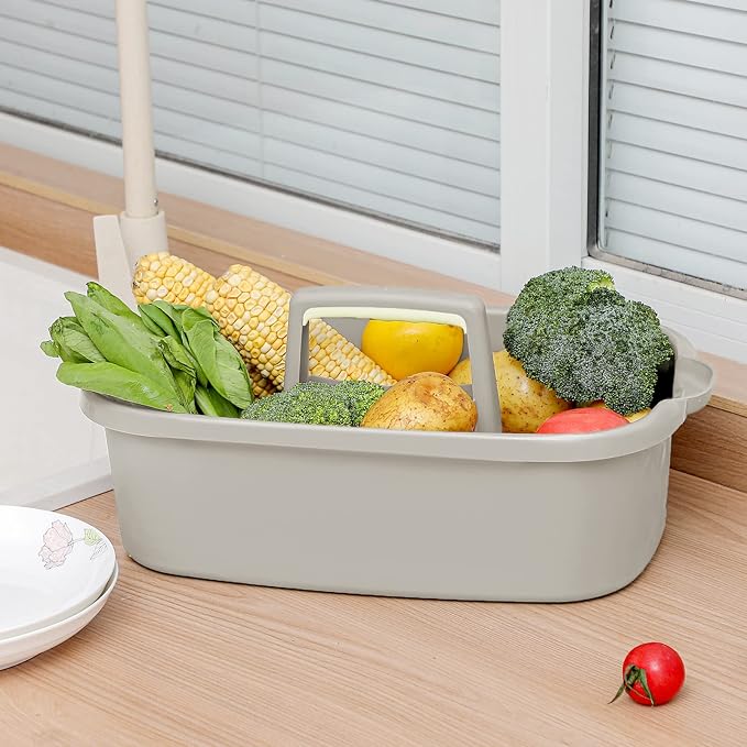 Large Cleaning Supplies Caddy Portable Shower Caddy Basket Light Gray 2Pk | Sturdy Supply Organizer with Handle Plastic Bucket Tool Storage for Bathroom Bedroom Kitchen Garden College Dorm Essentials - Image 3