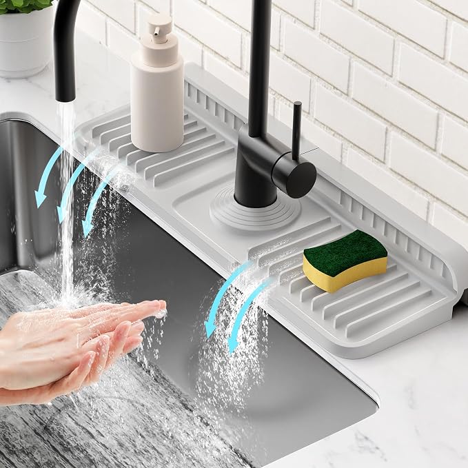 14.6 inch Faucet Mat for Kitchen Sink Splash Guard[7° Slope Fast Self-draining][Snap Lock Fit]Kitchen Sink Faucet Mat Splash Guard Kitchen Sink Area Water Splash Guard Behind Faucet Draining Mat by Snoquir