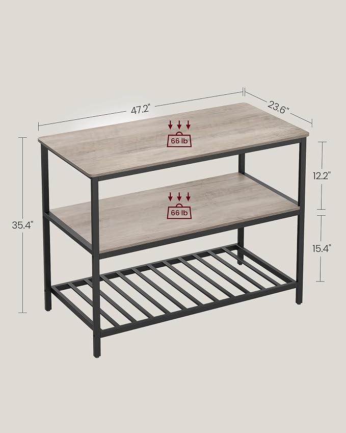 VASAGLE Kitchen Island with 3 Shelves, 47.2 Inches Width Kitchen Shelf with Large Worktop, Stable Steel Structure, Industrial, Easy to Assemble, Greige and Black UKKI001B02 - Image 3