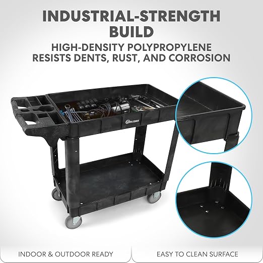 Simpli-Magic Simpli-Magic Rolling Utility Cart on Wheels, Heavy Duty with Ergonomic Handle, Deep Shelfs for Garage, Warehouse, Workshop, 600-Pound Capacity 40x33x17-Inch - Image 2