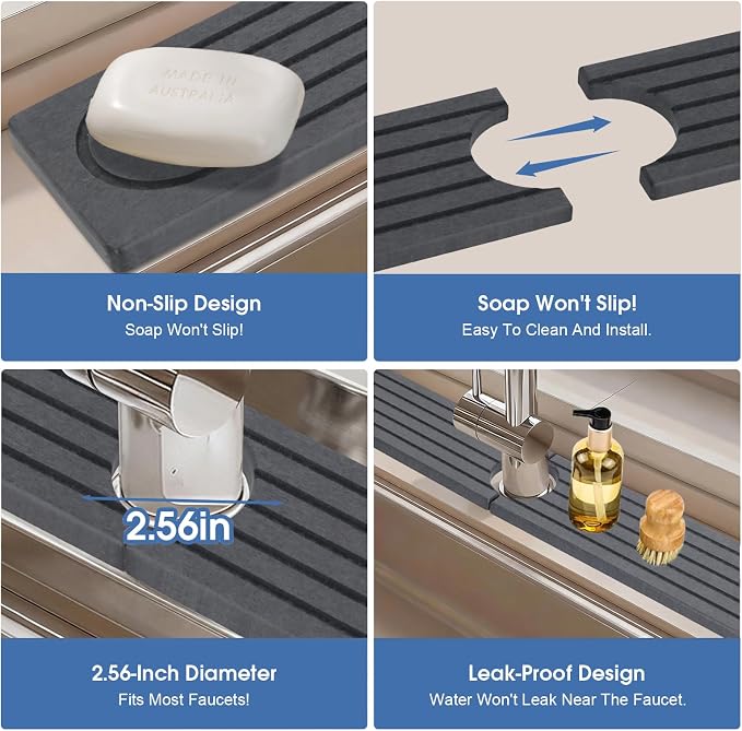 Stone Faucet Mat for Kitchen Sink, Water Absorbing Stone Faucet Splash Guard for Bathroom Counter, Stays Put, Super Absorbent Diatomite Fast Drying, Prevent Moisture for Kitchen Bathroom Counter - Image 4