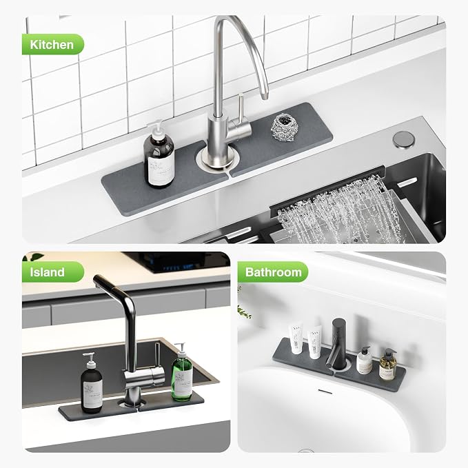 Premium Stone Faucet Mat for Kitchen Sink, 15.8" x 4" Dark Gray | Quick Drying & Water Absorbent, Sink Splash Guard Tray for Prevents Moisture Buildup - Image 8