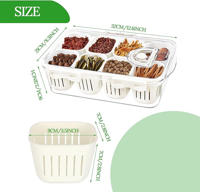 Veggie Tray Divided Serving Tray with Lid, Salad Bar Container for Fridge | Portable Snack Box Container,Food Storage Organizer with 8 Strainers for Fruit,Vegetable, Berry Saver for Refrigerator Picnic - Image 8