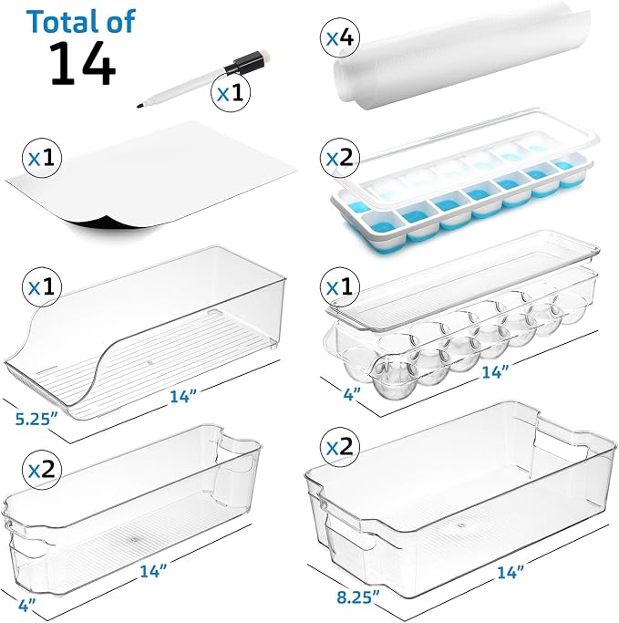 Fridge Organizer - 14 Piece Refrigerator Organizer Bins - Stackable Freezer Organizer - Clear Refrigerator Organizer - Acrylic Fridge Bins, (VDS-SB-BIN-14SET) - Image 6