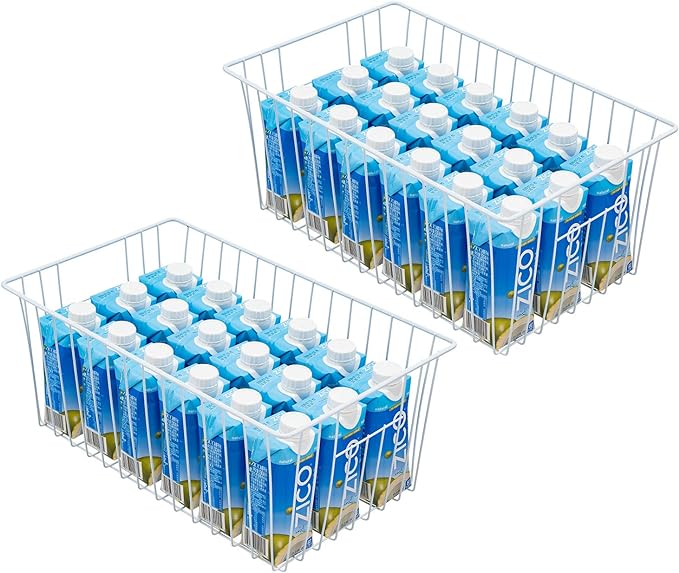 16" L x 12" W Wider Freezer Storage Organizer Baskets Container, Deep Metal Wire Chest Upright Refrigerator Divider with Built-in Handles for Cabinet, Pantry, Closet, Kitchen - Image 4