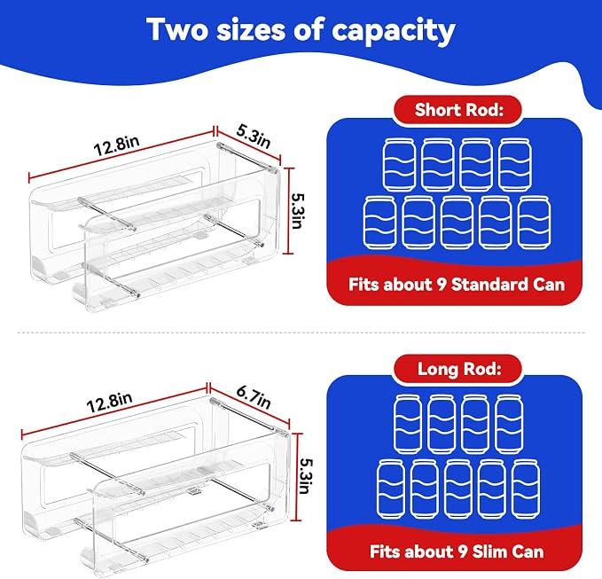 Soda Can Organizer 2Pack, Auto-Roll Dispenser 12oz and Tall Cans | Holds 18 Cans (9 Per Rack), Screwdriver Included, Anti-Slip Rubber Feet, Impact-Resistant Plastic, Fits Most Fridges - Image 4