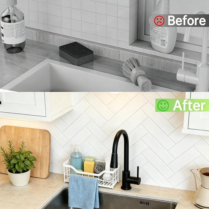 Sponge Holder for Kitchen Sink - Sink Caddy Organizer with Auto Drain Tray, Detachable Towel Rack, Stainless Steel Kitchen Counter Organizer Rack (White) - Image 7