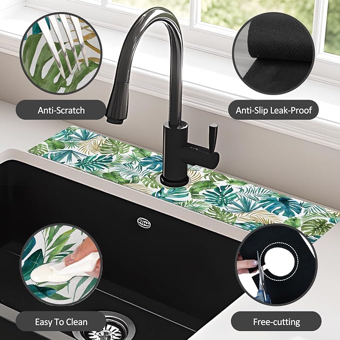 24" X 5.5" Kitchen Sink Splash Guard Faucet Mat Leaf Super Absorbent Fast Drying Faucet Guard & Draining Mat Sink Splash Guard Behind Faucet for Kitchen, Bathroom - Image 4