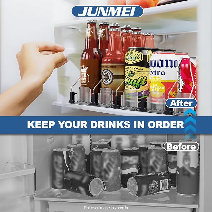 Drink Organizer for Fridge,12oz 16oz 20oz - Soda Can Dispenser for Refrigerator,Width Adjustable,Automatic Pusher Glide (Black, 15" D 3ROW, Holds 15 Cans) - Image 6