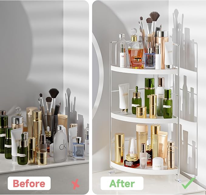 3-Tier Corner Shelf Bathroom Counter Organizer, White | Multi-Space Storage Tray, Holds Spices, Cosmetics, Lotion, Space-Saving for Sink, Vanity and Kitchen - Image 6
