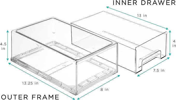 Sorbus Medium Clear Storage Drawers (2 Pack) – Stackable Organizer Drawers for Fridge, Pantry, Kitchen – Pull-Out Storage Bins with Handles, Slide Out Acrylic Drawers - Image 3