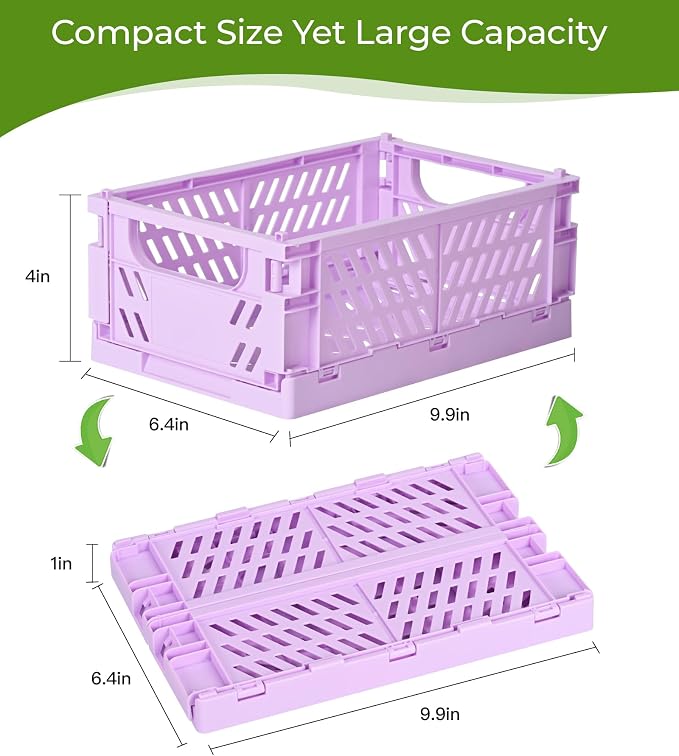HUUSMOT 4-Pack Collapsible Plastic Storage Baskets, Purple, 9.8"x6.5"x3.8" | Pastel, Space-Saving, Collapsible Plastic Bins, Cute Mini Storage Crates, for Classroom, Kitchen, Office, Bedroom - Image 3