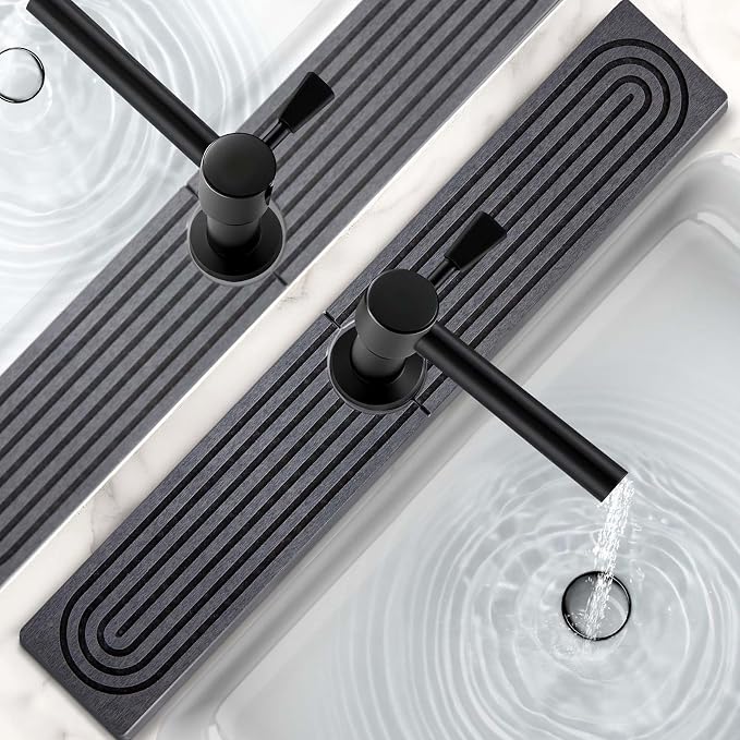 16 Inch Stone Faucet Mat for Kitchen Sink, Dark Grey | Sink Splash Guard, Water Absorbing Stone Tray, Super Absorbent, Diatomite Drain Protector，for Kitchen Bathroom Counter by Unknown