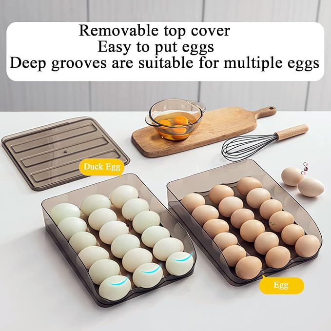 Egg Holder for Refrigerator Auto Scrolling Organizer Plastic Stackable Storage Container Reusable Clear Tray Box Basket Bin Lid Drawer Carrier Keeper(3 Layer) - Image 6