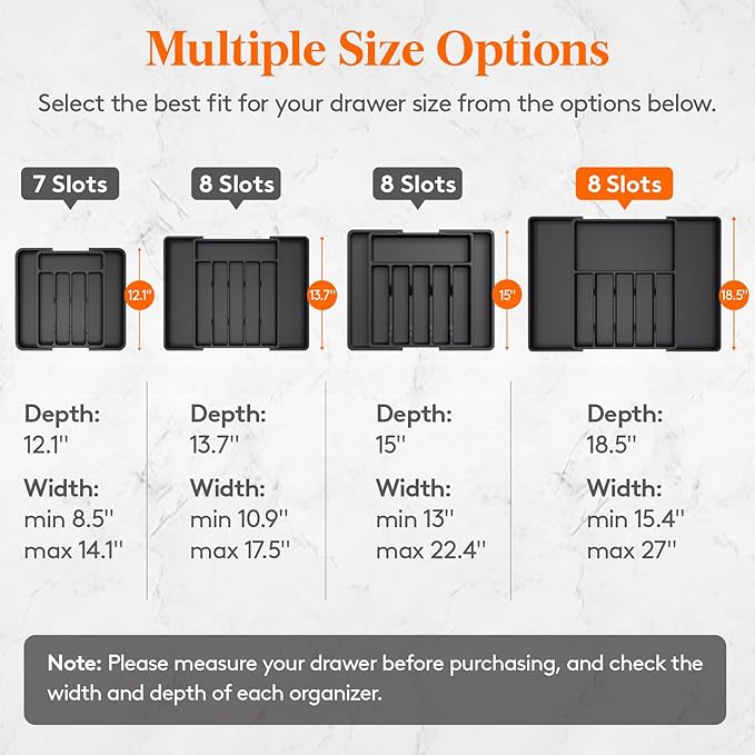 Lifewit Extra Large Silverware Drawer Organizer, Expandable Utensil Tray | BPA Free Flatware Cutlery Holder for Kitchen, Adjustable Plastic Storage for Spoons Forks Knives, 15- 27 x 18.5", Black - Image 2