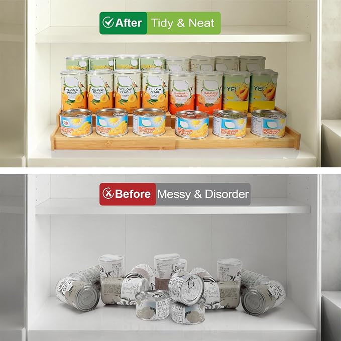 Can Rack Organizer for Pantry, Expandable Canned Food Organizer | Holds 24 Cans, 3-Tier Bamboo Soda Organizer, Adjustable Canned goods Storage Display Shelf, for Kitchen, Countertop, Cabinet - Image 5