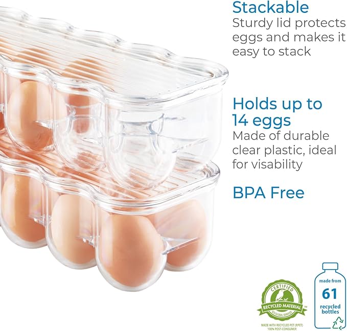 iDesign Plastic Egg Holder for Refrigerator with Handle and Lid, Fridge Storage Organizer for Kitchen, Holds up to 14, 4.25" x 14.5" x 3", Clear - Image 5