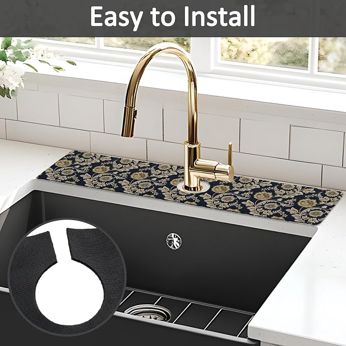 24" X 5.5" Kitchen Sink Splash Guard Faucet Mat Floral Flower Super Absorbent Fast Drying Faucet Guard & Draining Mat Sink Splash Guard Behind Faucet for Kitchen, Bathroom - Image 5