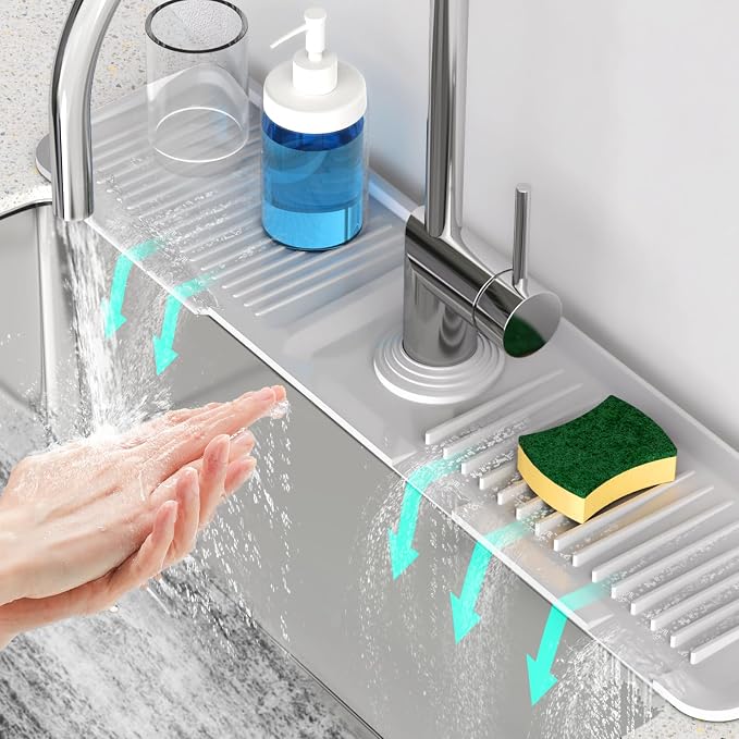 24 Inch Longer Faucet Mat for Kitchen Sink [5°Slope Fast Self-draining]Bathroom Kitchen Sink Splash Guard Silicone Sink Faucet Mat Splash Guard Kitchen Sink Area Tidy Splash Faucet Guard Draining Mat - Image 9