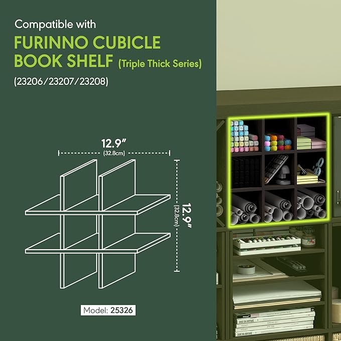 Furinno Cubicle 9-Compartment Cube Insert, Grid Cube Organizer, Dark Oak | 12.9W x 12.9H, Geometric Shelf Accessory, Fits into Furinno Triple Thick Cubes, IKEA Kallax, for Organizers and Storage - Image 3