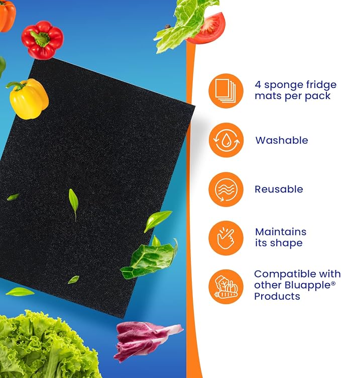 Bluapple FreshMats, Refrigerator Bin Liner, Fridge Drawer Mats, Crisper Life Extender Liner Keeps Produce Fresh Longer, Anti-Bruising, for Air Circulation, Washable & Reusable (4-Mats, 12x15, Black) - Image 8