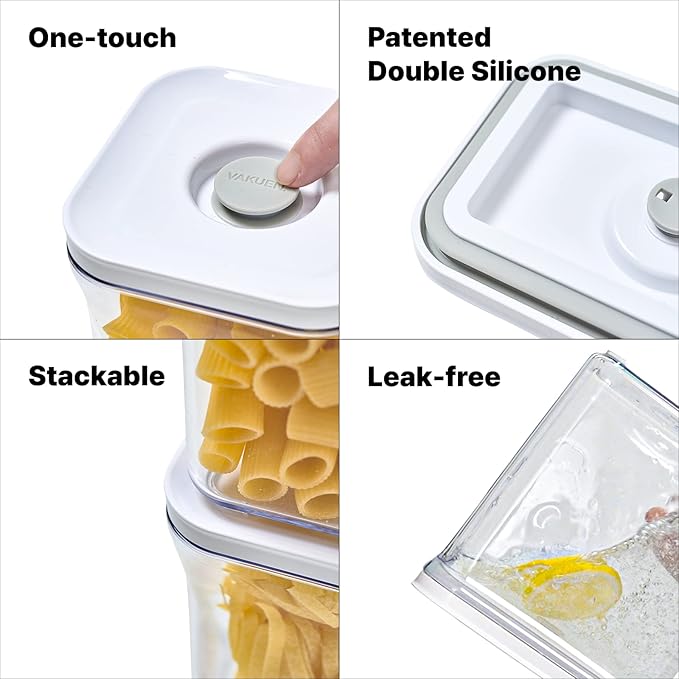 VAKUEN Premium Airtight Food Storage Containers, Square-S 3PC-SET, Smart One-Click Seal Lid, No Hinges, 100% Leak Proof, BPA-FREE, Dishwasher, Freezer & Microwave Safe - Image 5